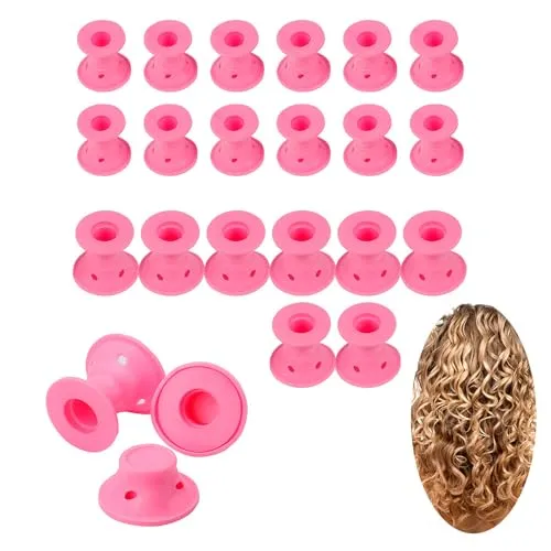 24x Silikon Lockenwickler für Sie – Hitzefreies Styling, Rosa – 12 große & 12 kleine