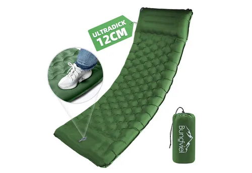 Bundviel Luftbett Camping Selbstaufblasend 12cm Dicke - Camping-Isomatte 12 cm – ultraleicht und kompakt für Ihre Outdoor-Abenteuer. Mit integrierter Fußpumpe in 60 Sekunden bereit für den Einsatz. Ideal für Wandern und Camping, robust und bequem.