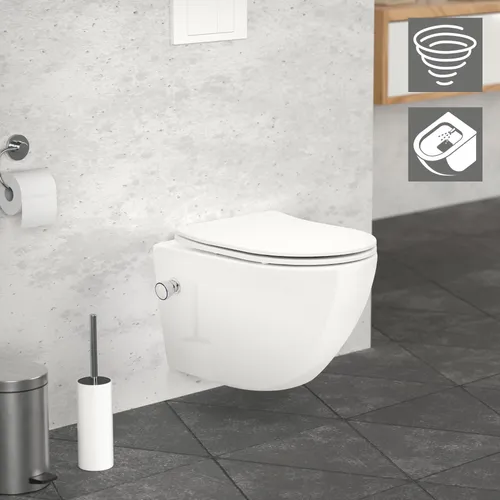 LuxeBath Wand WC Spülrandlos mit Bidet-Funktion - Sanitäranlagen & Zubehör – Modernes, platzsparendes Design mit Dusch-Funktion für höchste Hygiene und Komfort, inklusive Softclose-Klodeckel.