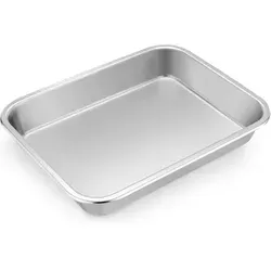 TEAMFAR Backblech Edelstahl Rechteckig 27 x 21 x 4,5 cm - Vielseitiges Backblech aus hochwertigem Edelstahl für Backen, Rösten und Braten. Mit 4,5 cm hohem Rand für mehr Füllung und einfacher Reinigung – spülmaschinenfest und langlebig.