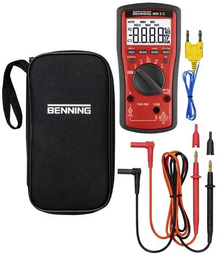 Benning MM 2-3 Hand-Multimeter digital - Spannungsprüfer & Gerätetester mit TRUE-RMS, ideal für Elektrotechnik und Industrie. Beleuchtete 4-stellige LCD-Anzeige mit 6000 Counts für präzise Messungen.