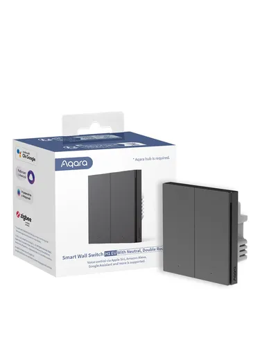 Smart Wall Switch H1 - Grau, zwei Wippen mit Neutralleiter - Smart Home Schalter kompatibel mit Alexa, Google Home und mehr, ideal für die moderne Hausautomation.