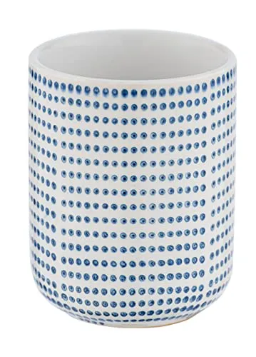 WENKO Zahnputzbecher Nole Keramik - Zahnbürstenhalter für Zahnbürste und Zahnpasta, Keramik, 7.5 x 9.5 x 7.5 cm Blau/Weiß