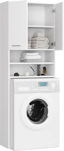 BDW Waschmaschinenschrank 180x64x30 cm, Badezimmer Hochschrank, Badezimmerschrank Hoch, Badezimmer Möbel, Bad Schrank Badezimmerschrank, Badregal, Waschmaschine, Weiß