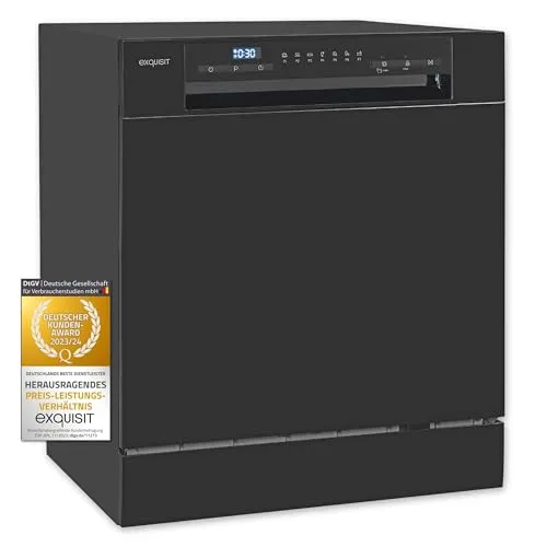 Exquisit Mini-Geschirrspüler GSP5508-030D - Kompakter Geschirrspüler mit 55 cm Breite, ideal für kleine Küchen. ECO-Modus und automatische Türöffnung für optimale Trocknung und Wassersparsamkeit.