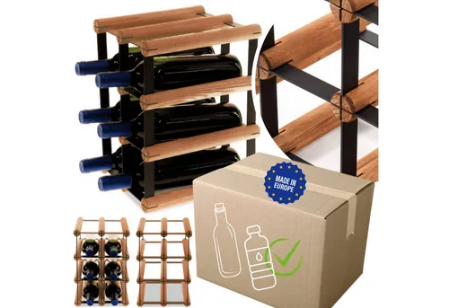 MODO24 Weinregal aus Metall & Holz für 6 Flaschen – Industrieller Weinständer - Praktisches Weinregal im modernen Industrie-Design aus pulverbeschichtetem Stahl und Kiefernholz. Ideal für die Aufbewahrung von 6 Flaschen, passt perfekt in jede Küche oder Keller.