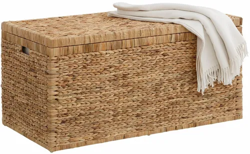 Home affaire Truhe – Beige 110 cm x 55 cm x 57 cm - Sitzbänke mit stilvollem Design, innen mit Baumwolle bespannt und aus hochwertigem Wasserhyazinthe gefertigt, ideal für zusätzlichen Stauraum.