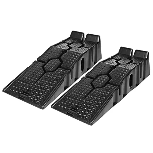 LZQ 2er-Set Kunststoff Auffahrrampe PKW Auffahrrampen KFZ Schwerlast Rampe, Tragfähigkeit 2,5 t, mit Überfahrschutz, Breite bis 330mm