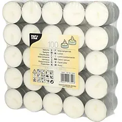 PAPSTAR Teelichte Ø 3,9 cm, Höhe: 1,7 cm, weiß, Brenndauer: 4,5 Std., 100 Stück