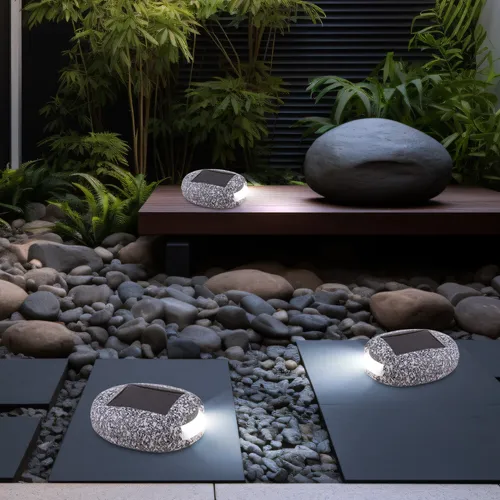 Außenleuchte Wegelampe Solarleuchte grau LED Gartenlampe Stein Design 3er Set