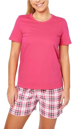 Merry Style Damen Schlafanzug Zweiteiler Pyjama Kurz aus Baumwolle Pyjama Set MS10-177 (Amaranth/Grau, M)