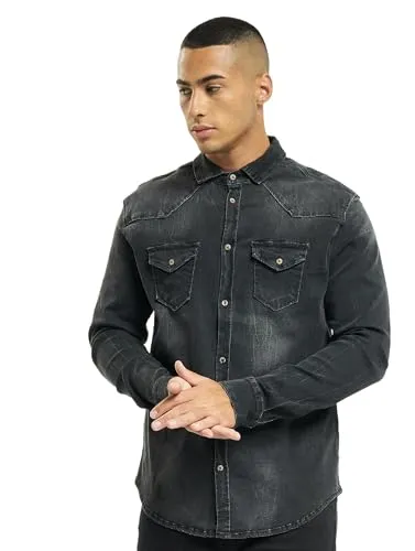 Brandit Riley Denim Shirt Long Sleeve - Schwarz, 4XL - Herrenhemden mit hochwertiger Verarbeitung und zeitlosem Used-Look, ideal für legere Outfits und bequem durch Elasthan-Anteil.