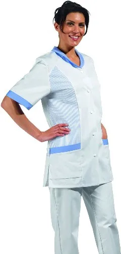 LEIBER Hosenkasack - Damen-Kasack - kurzarm - gestreift - weiß/hellblau - Größe: 54