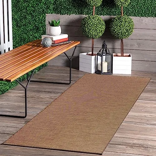Jimri In- & Outdoor Teppich - Wetterfester Teppich für Balkon, Terrasse, Garten, Wohnzimmer, Küche - Strapazierfähiger Bodenteppich, Widersteht UV-Strahlen & Wasser - Größe 60 x 180 cm, Braun-Taupe