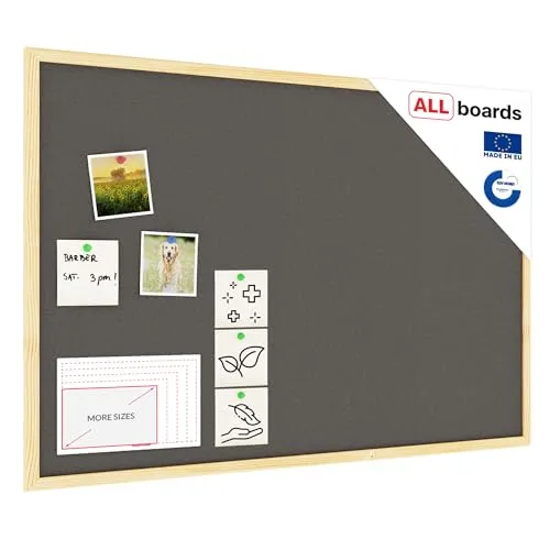 ALLboards Grau Pinnwand mit Holz Rahmen 60x40cm Korktafel Korkwand Pinnwand Kork Grau Oberfläche