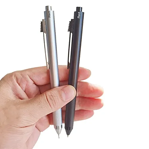 MROOFUL 4-in-1-Kugelschreiber, Metall, mehrfarbig, Schwarz, Blau, Rot, Tinte, Kugelschreiber, 1 automatischer Bleistift, Schule, Büro, Schreibwaren, Geschenke (schwarz)