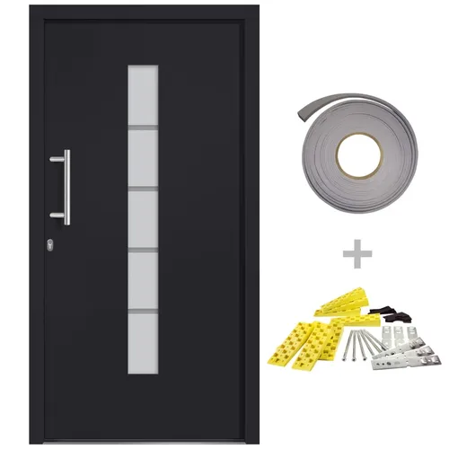 vidaXL Haustür Aluminium und PVC Anthrazit 110x210 cm - Elegante Eingangstür aus robustem PVC und pulverbeschichtetem Aluminium mit 5-fach-Sicherheitsschloss, ideal für Sicherheit und Stil in Ihrem Zuhause.