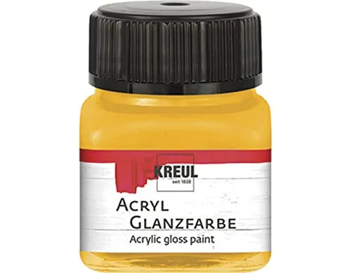 KREUL 79204 - Acryl Glanzfarbe, 20 ml Glas in dunkelgelb, glänzend-glatte Acrylfarbe zum Anmalen und Basteln, auf Wasserbasis, speichelecht, schnelltrocknend und deckend