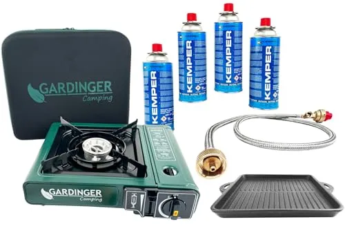 GARDINGER Gaskartuschenkocher CAMP Allgas Set mit Grillplatte