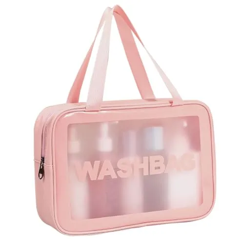 Ruayia Kosmetiktasche Translucide Rosa 1 Stück，Kulturtasche Translucide wasserdichte PVC-Reise-Waschtaschen Make-up-Taschen
