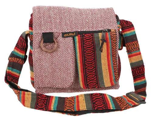 Boho Schultertasche, Hippie Tasche, Vintage Umhängetasche - rot/bunt
