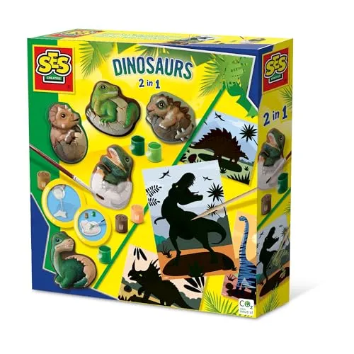 SES Creative Dinosaurier 2 in 1 - Gipsgießen und Kratzbilder, diverse Farben
