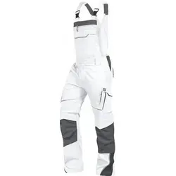 Latzhose-Flex-Line Weiß/Grau, Größe 26 - Arbeits- & Schutzkleidung mit Reflektoren für hohe Sichtbarkeit, flexible Bundweite und strapazierfähigem Material für optimalen Komfort und Bewegungsfreiheit.