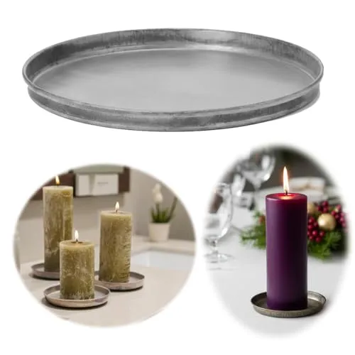 LS-LebenStil Vintage Metall Kerzenteller Rund 16cm Grau Silber Deko Kerzentablett Kerzenschale Schale Kerzen-Untersetzer für Stumpenkerzen Unterteller Vasen für Esstisch Bad Küche Kerzenständer