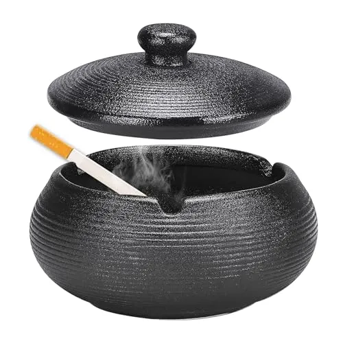 Winddichter Keramik Aschenbecher mit Deckel – Retro Design für Innen & Außen