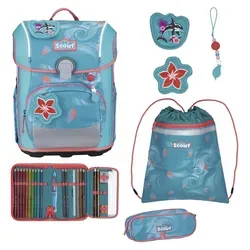 Scout Neo Exklusiv Safety Light Schulranzen-Set 5-teilig - 5-teiliges Schulranzen-Set mit ergonomischem Design, LED-Lichtleiter für optimale Sichtbarkeit und abnehmbarem Hüftgurt für komfortables Tragen.