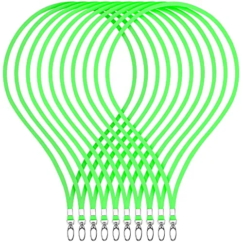 webbomb 10 Stück Schlüsselband Lanyard 360° Umhängeband 13 Farben edel glänzend mit Karabiner für Zugangskarten Ausweishalter Büro ID Karte Fahrkartenhülle Schlüsselbänder Handy Band (neongrün)