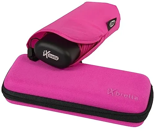 iX-brella Super-Mini-Taschenschirm - winziger Regenschirm im Etui - neon-pink