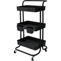 Relaxdays Rollwagen mit 3 Etagen Schwarz – Praktischer Organizer