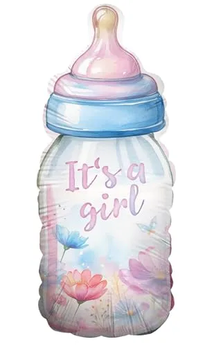 Party Factory Folienballon Its a Girl, Babyflasche, Rosa, Ballon Helium geeignet, Gender Reveal Deko, Luftballon für Babyparty und Geburt