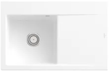 Villeroy & Boch Subway Style 45 Keramikspüle - Excenterbetätigung in Stone White - Sanitäranlagen & Zubehör, hochwertige Ceramicplus-Oberfläche für einfache Reinigung und Langlebigkeit, ideal für moderne Küchen mit Becken links.