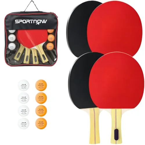 SPORTNOW Tischtennisschläger Tischtennis Set mit 4 Tischtennisschlägern | 8 Tischtennisbällen, Tragetasche, Ping Pang Set, Für Drinnen & Draußen