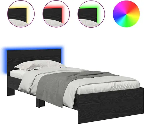 vidaXL Bettrahmen Schwarz Eichen-Optik 90 x 200 cm mit LED-Beleuchtung