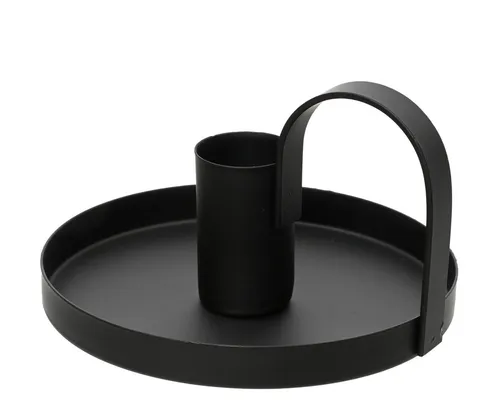 Kaemingk Kerzenhalter, Kerzenhalter mit Henkel 10x6cm Metall 1 Stück Schwarz