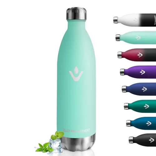 Edelstahl Trinkflasche 1L, Thermosflasche BPA-Frei, Wasserflasche Kohlensäure Geeignet, Auslaufsicher Doppelwandig Thermoskanne, für Fitness, Laufen, Büro, Kinder, Erwachsene, Fitness, Sprudel
