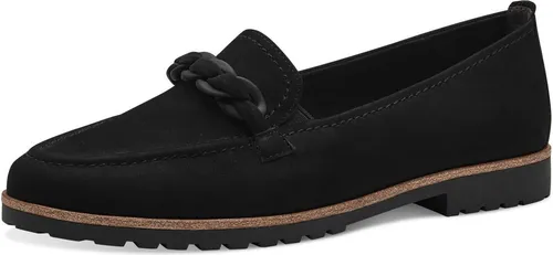 Tamaris Damen Slipper Schwarz, Größe 40 - Eleganter Komfort für jeden Tag - Hochwertiger Damen Slipper aus schwarzem Nubukleder mit eleganter Zierflechtung und bequemer TOUCH-IT-Innensohle. Ideal für vielseitige Outfits im Alltag.