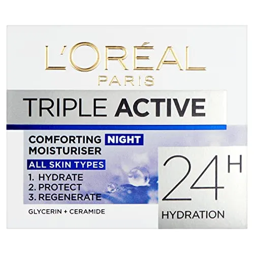 L'Oréal Paris Triple Active Hydrating NIGHT Moisturiser - Normal & Combination Skin 50ml - Nachtcreme. Für alle Hauttypen geeignet!