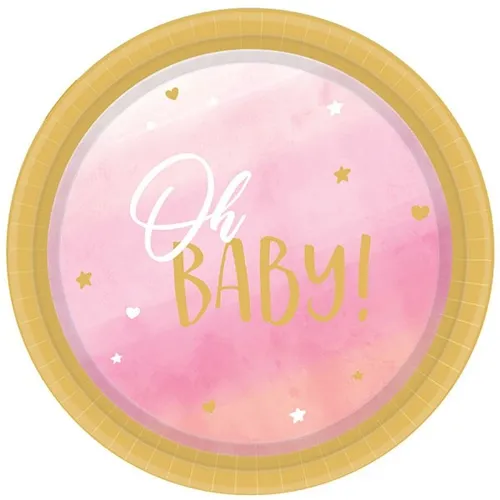 Partytelller Papptelller 8 Teller Oh Baby Girl rund Papier 23 cm