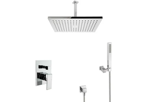 PaulGurkes Regendusche Unterputz Dusch Set eckig - Luxuriöses Duschsystem mit Deckenarm für ein entspannendes Regenwalderlebnis, ideal für neue Installationen von Duschtempeln.