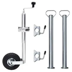 vidaXL Stützrad 48 mm mit 2 Stützrohren und 3 Klemmen - Gerüste: Robustes Stützrad aus verzinktem Stahl mit 150 kg Tragfähigkeit, ideal für kleine bis mittelgroße Anhänger. Das Vollgummirad ermöglicht müheloses Manövrieren.