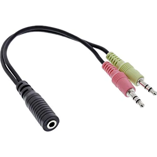 InLine 99312I Audio Headset Adapterkabel - 2x 3,5mm Klinke Stecker an 3,5mm Klinke Buchse 4pol, ideal für Headset-Anschlüsse und kurze Verbindungen