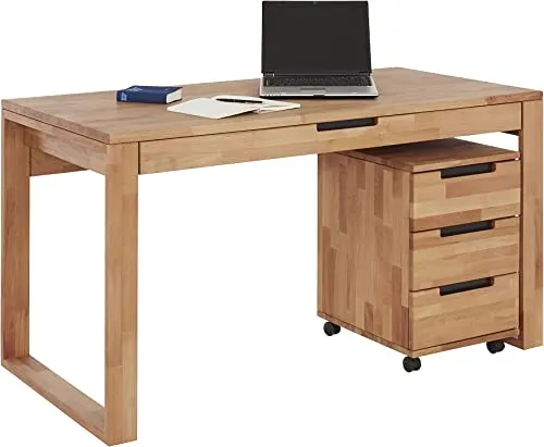 TaBoLe Schreibtisch Buche Massivholz mit Rollcontainer in braun von TaBoLe