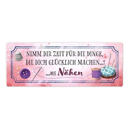 Nimm dir Zeit zu nähen Metallschild Dekoration für Nähzimmer Handwerk Basteln Näherin Hobby Nadel und Faden Schild