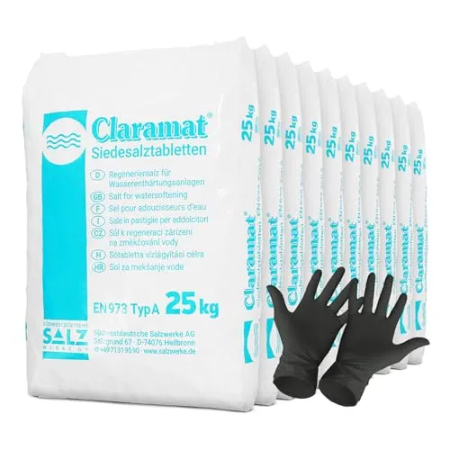 Claramat® Siedesalztabletten 25 kg - Weiches Wasser für Ihr Zuhause - Sonstiges Poolzubehör, sorgt für spürbar weicheres Wasser und schützt Geräte vor Kalkablagerungen, während es Waschmittel und Energie spart.