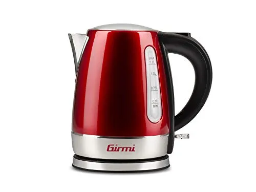 Girmi BL32 Kabelloser Wasserkocher aus Edelstahl, 1,2 l, 1630 W, Rot - Wasserkocher mit 1,2 l Fassungsvermögen, Überhitzungsschutz und 360° drehbarem Sockel – ideal für schnelles Wasserkochen in stilvollem Design.