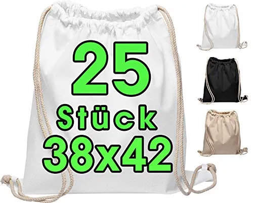 Baumwoll Turnbeutel 25 Stück 38 x 42cm Sportbeutel in weiß von ELES VIDA